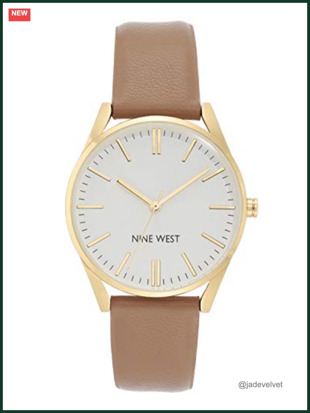 Nine West Women's Strap Watch Gold-Tone Hands Matte White Dial Round Tan Strap